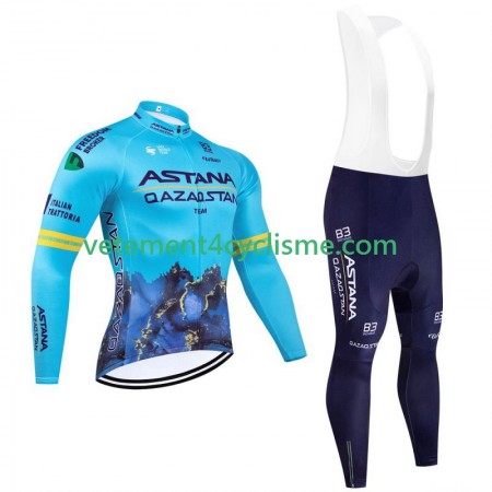 Homme Tenue Cycliste Manches Longues et Collant à Bretelles Hiver Thermal Fleece Astana Qazaqstan 2024 Team